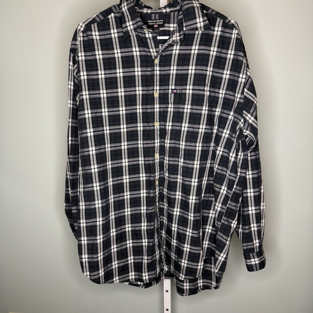 Ralph Lauren Polo Jeans Co. Men's Plaid Button Down SizeL Long Sleeve 100 Cotton